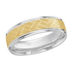 Apollo 14K Two-Tone Gold Cross Hatch Satin Finish Wedding Ring