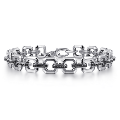 Sterling Silver Black Spinel Chain Link Bracelet