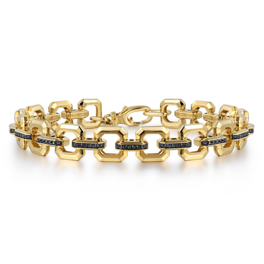 14K Yellow Gold Black Spinel Chain Link Bracelet