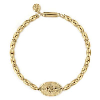 14K Yellow Gold Saint Pendant Polished Bead Bracelet
