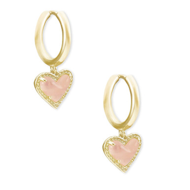 Kendra Scott Ari Heart Huggie Earrings in Gold Rose Quartz
