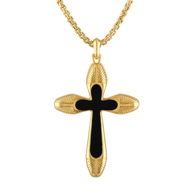 Bulova 14K Yellow Gold Plated Black Agate Icon Pendant Necklace