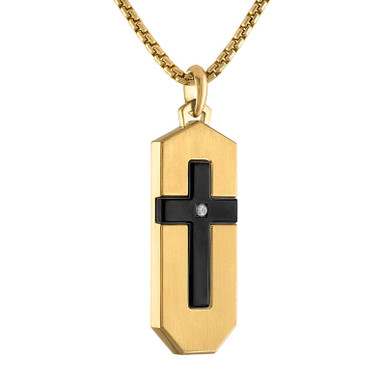 Bulova Gold-Tone Cross Pendant Necklace (1/15TCW)