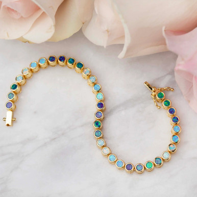 Ombre 18K Yellow Gold Plated Opal Tennis Bracelet