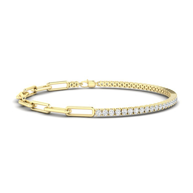 Cassie 14K Yellow Gold Lab Grown Diamond Paper Clip Chain Tennis Bracelet (1 1/2 TCW)
