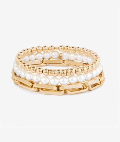 SHASHI Gold Alexandria Pearl Stretch Bracelet Set