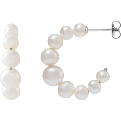 Celeste Sterling Silver Graduated Pearl Hoop Earrings