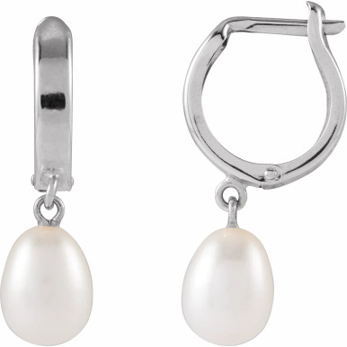 Cassie 14K Gold Pearl Drop Hoop Earrings