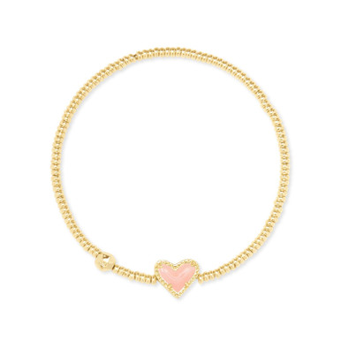 Kendra Scott Ari Heart Stretch Bracelet in Gold Rose Quartz