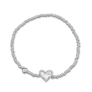 Kendra Scott Ari Heart Stretch Bracelet in Silver Ivory Mother of Pearl