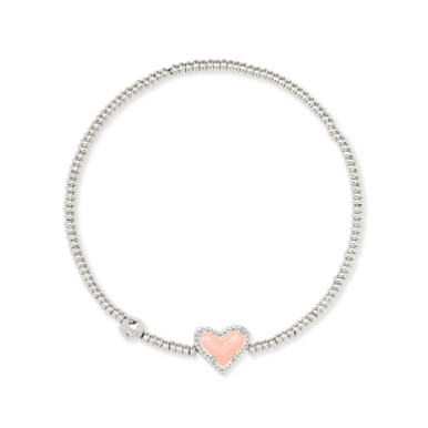 Kendra Scott Ari Heart Stretch Bracelet in Silver Rose Quartz