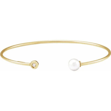 Emily 14K Yellow Gold Pearl & Diamond Cuff Bracelet (1/15 TCW)