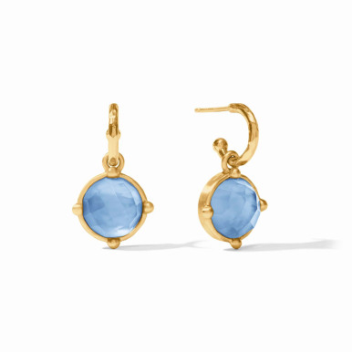 Julie Vos Clara Honeybee Hoop & Charm Earrings in Iridescent Chalcedony Blue