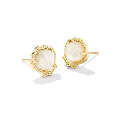 Kendra Scott Brynne Shell Stud Earrings in Gold Ivory Mother of Pearl