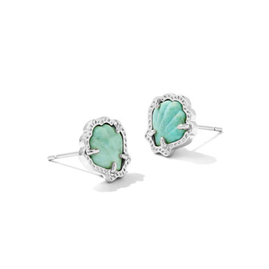 Kendra Scott Brynne Shell Stud Earrings in Silver Sea Green Chrysocolla