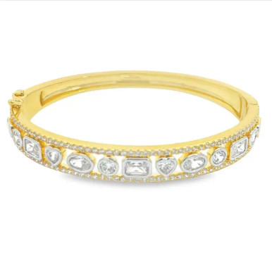 18K Yellow Gold Plated Two-Tone Multi-Shape Bezel Bangle Bracelet