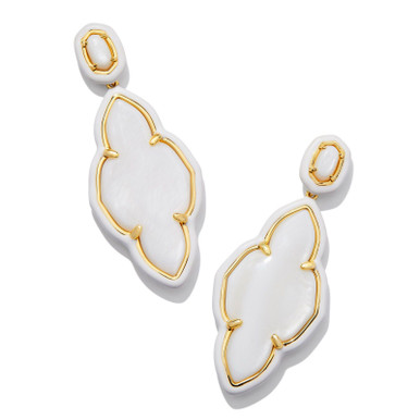 Kendra Scott Abbie Enamel Frame Statement Earrings in Gold White Mother of Pearl