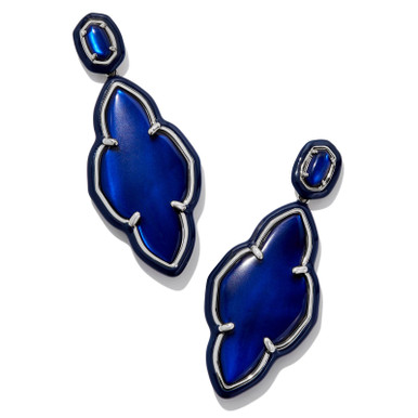 Kendra Scott Abbie Enamel Frame Statement Earrings in Silver Navy Mother of Pearl