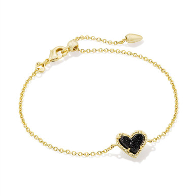 Kendra Scott Ari Heart Delicate Chain Bracelet in Gold Black Drusy