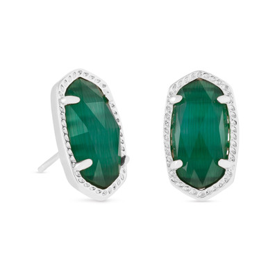 Kendra Scott Ellie Stud Earrings in Rhodium Emerald Cats Eye