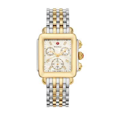 MICHELE 33MM Deco Two-Tone 18K Gold-Plated Diamond Dial Watch