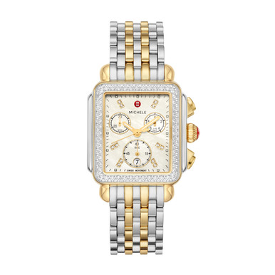 MICHELE 35MM Deco Two-Tone 18K Gold-Plated Diamond Watch
