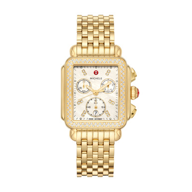 MICHELE 35MM Deco 18K Gold-Plated Diamond Watch