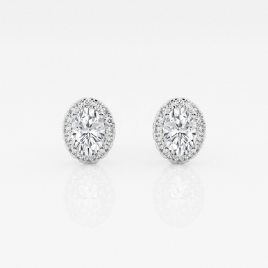Oval Halo Stud Earrings 14k White Gold (1 TCW)