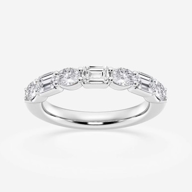 Carson 14K Gold Half Eternity Emerald and Oval Lab Gown Diamond Anniversary Ring (1 1/2 TCW)