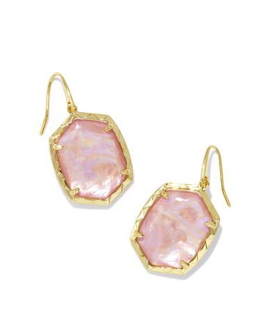 Kendra Scott Daphne Gold Drop Earrings in Light Pink Iridescent Abalone