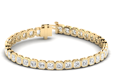 Ash 14K Yellow Gold Asscher Shape Lab Grown Diamond Bezel Tennis Bracelet (11 TCW)