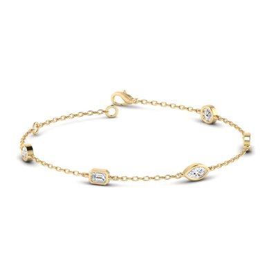 Frankie 14K Yellow Gold Multi Shape Bezel Lab Grown Diamond Station Bracelet (.50 TCW)