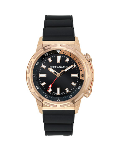 Ferragamo Men's Nima Analog Rose Gold Black Silicone Strap Watch