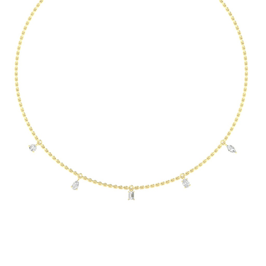 Multi Shape Droplet 14K Yellow Gold Multi Shape Lab Grown Diamond Station Necklace (1.00 TCW)