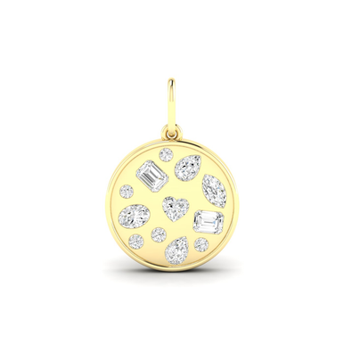 Multi Shape Inlay Coin Lab Grown Diamond Yellow Polish Pendant (1.36 TCW)