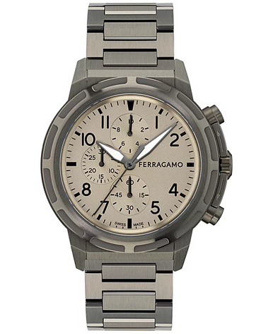 Ferragamo Chronograph Sport Gunmetal Ion Plated Watch 44mm