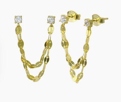 18K Yellow Gold Plated Diamond Double Shimmery Earrings