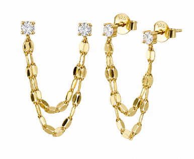 18K Yellow Gold Plated Diamond Double Shimmery Earrings