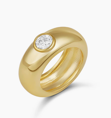 18K Yellow Gold Plated Bezel Set Dome Ring