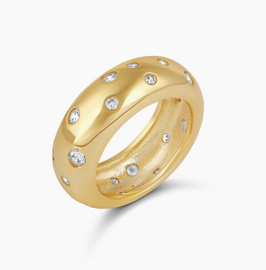 18K Yellow Gold Plated Scatter Set Dome Ring