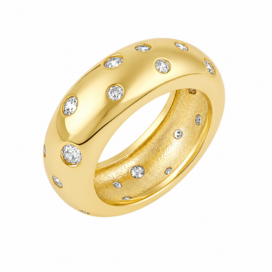 18K Yellow Gold Plated Scatter Set Dome Ring