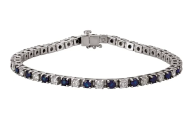 14K White Lab-Grown Blue Sapphire & 2 3/8 CTW Lab-Grown Diamond Tennis Bracelet