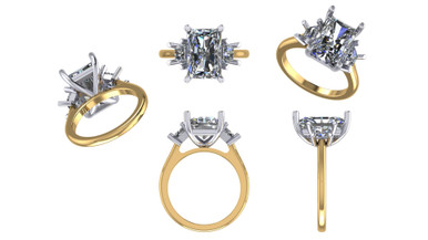 Custom Two Toned Setting With Trapezoid Side Stones Size 6.75 14k Yellow/White Gold