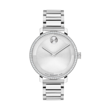 Movado 34MM BOLD Evolution 2.0 White Gold Crystal Bezel Set Women's Watch