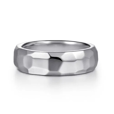 Rhys 7mm - Hammered Mens Wedding Band in High Polished Finish