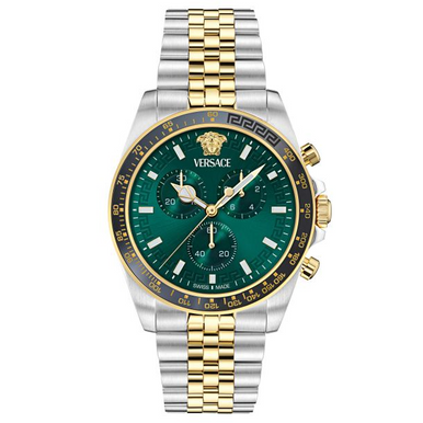 Versace Greca Chrono Green Sunray Dial Two-Tone Bracelet Watch 43mm