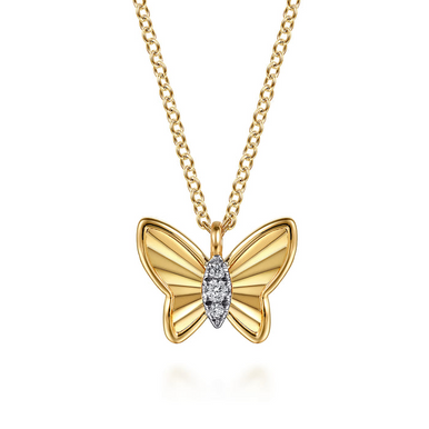 14K Yellow Gold Butterfly Pendant Necklace