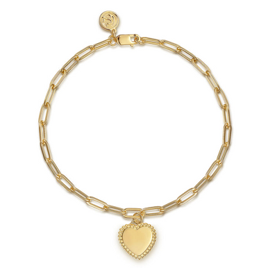 14K Gold Paperclip Chain Bracelet with Bujukan Framed Heart Charm