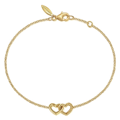 14K Gold Rope Entwined Hearts Chain Bracelet