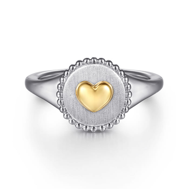 14K Yellow Gold 925 Sterling Silver Bujukan Heart Medallion Ladies Ring